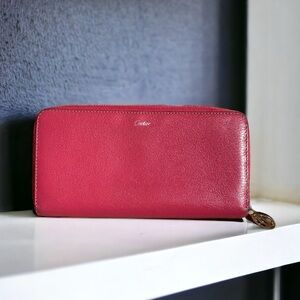Cartier zip around long wallet red silver leather